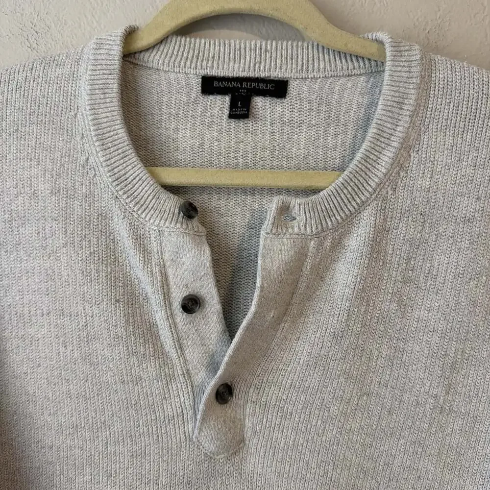 Banana Republic Textured Henley Shirt Mens L Gray Knit preppy coastal style